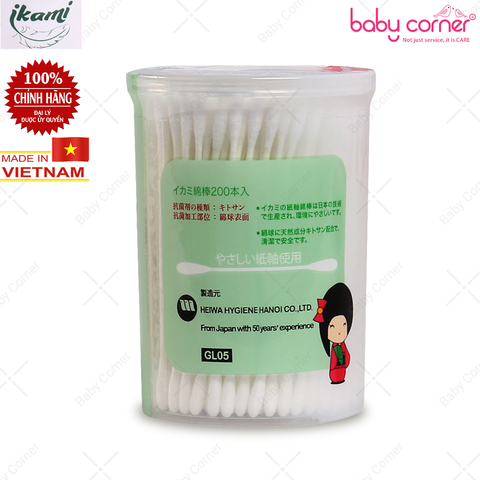  Tăm Bông Ikami Baby 2 Đầu Thường (200c/hộp) 