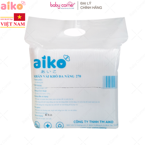  Khăn Vải Khô Đa Năng Aiko, 270 Tờ/Túi, Size 13.5 x 18CM 