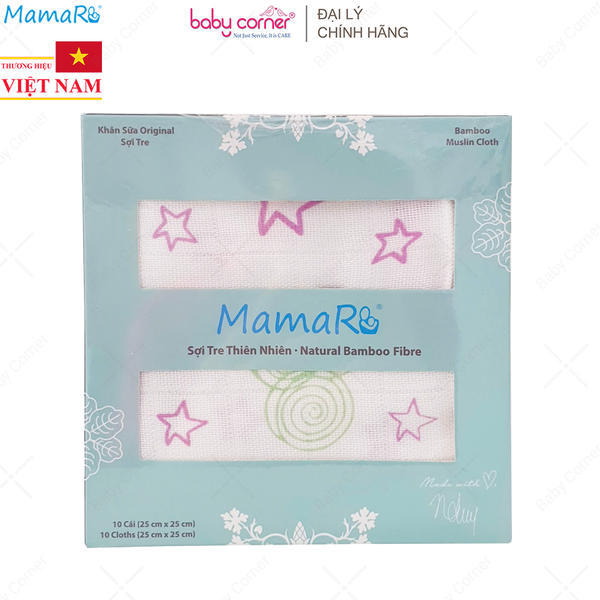  Hộp 10 Khăn Sữa Mamaru 25x25cm (Hoạ Tiết Ngẫu Nhiên) 