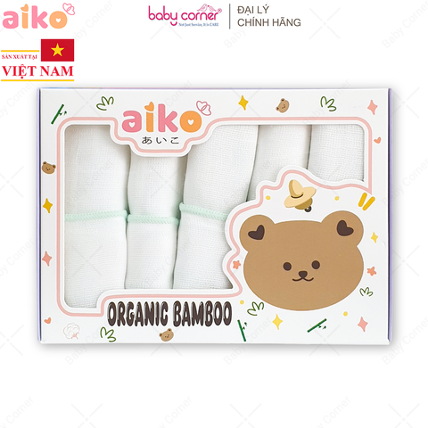  Khăn Sữa Sợi Tre 4 Lớp AIKO, 28X26CM (5 Cái/Hộp) 