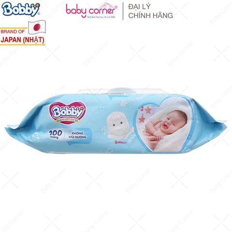  Khăn Ướt Trẻ Em Bobby 99% Tinh Khiết Không Hương (100 miếng) 
