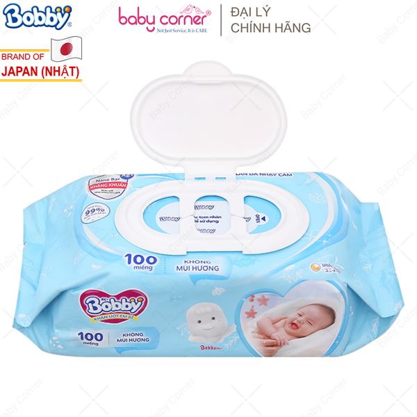  Khăn Ướt Trẻ Em Bobby 99% Tinh Khiết Không Hương (100 miếng) 