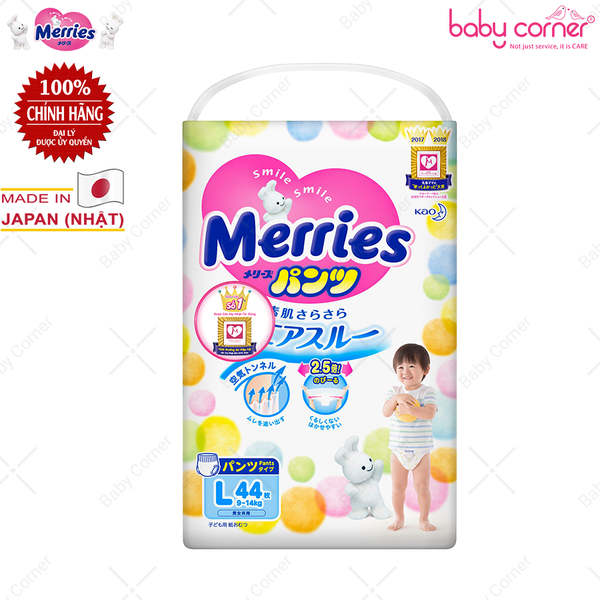  Tã Quần MERRIES Size L (44 cái) Cho Bé 9 - 14kg 