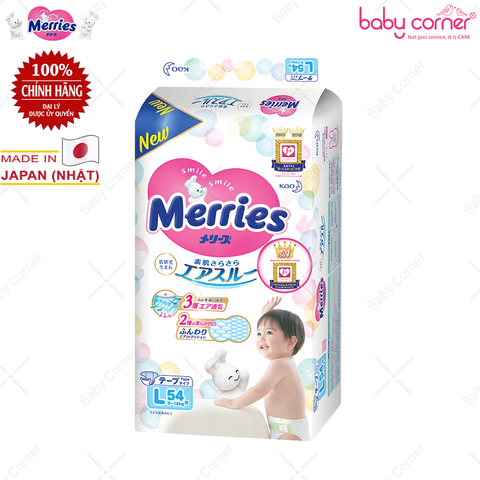  Tã Dán MERRIES Size L (54 miếng) Cho Bé 9 - 14kg 