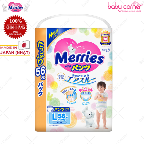  Tã Quần MERRIES Jumbo Size L (56 Miếng) Cho Bé 9 -14kg 