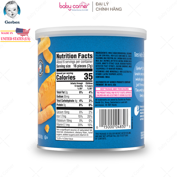  Bánh Ăn Dặm GERBER LIL'S CRUNCHIES (Que Giòn) Vị Phô Mai, Cho Bé Từ 8M, 42G/Hộp 