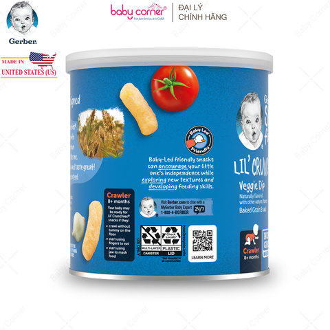  Bánh Ăn Dặm GERBER LIL'S CRUNCHIES (Que Giòn) Vị Rau Củ, Cho Bé Từ 8M, 42G/Hộp 