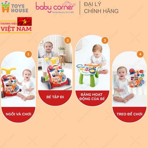  Xe Tập Đi Kiêm Bàn Nhạc Tập Đứng Đa Năng Toys House N6038, Màu Xanh Lá 