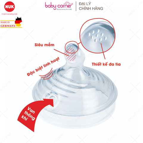  Bộ 2 Núm Ti NUK NATURE SENSE Silicone S2 - M ( Bé 6 - 18 Tháng) 