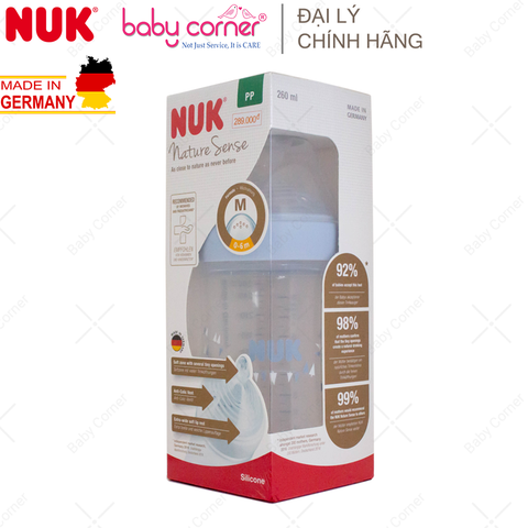  Bình Sữa NUK NATURE SENSE Nhựa PP (Núm Ti S1), 260ml, Bé 0 - 6 Tháng Tuổi 