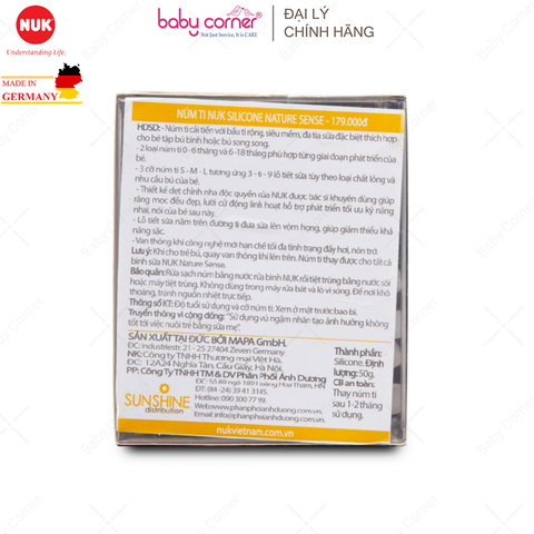  Bộ 2 Núm Ti NUK NATURE SENSE Silicone S1 - M ( Bé 0 - 6 Tháng) 