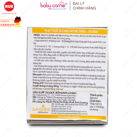  Bộ 2 Núm Ti NUK NATURE SENSE Silicone S1 - S ( Bé 0 - 6 Tháng) 