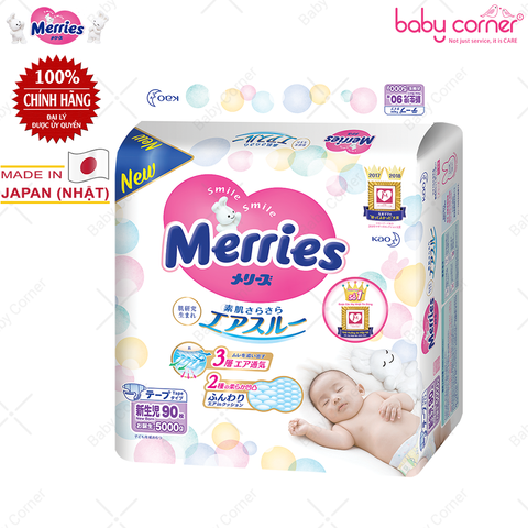  Tã Dán MERRIES Newborn (90 Miếng) Cho Bé <5kg 