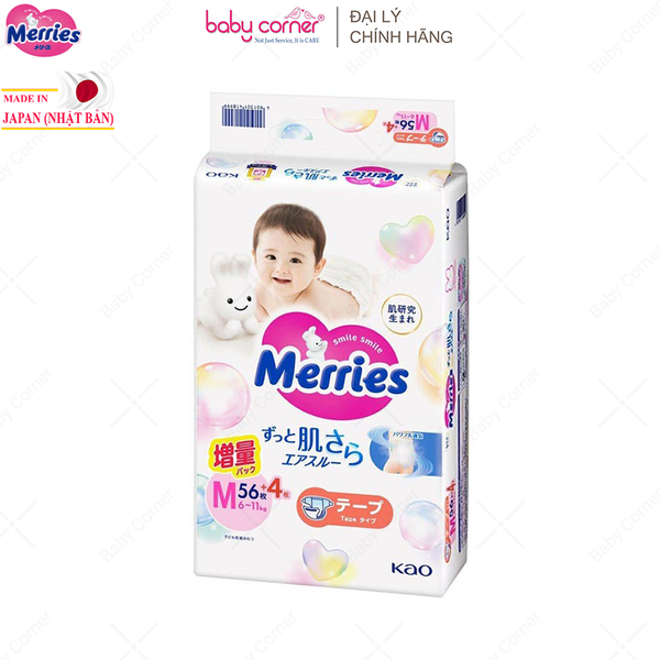 Tã Dán MERRIES NỘI ĐỊA Size M (54 + 6 Miếng), Cho Bé 6-11kg 