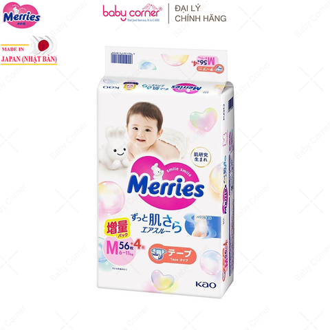  Tã Dán MERRIES NỘI ĐỊA Size M (54 + 6 Miếng), Cho Bé 6-11kg 