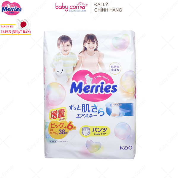  Tã Quần MERRIES NỘI ĐỊA Size XL (38 + 6 Miếng), Cho Bé 12-22kg 