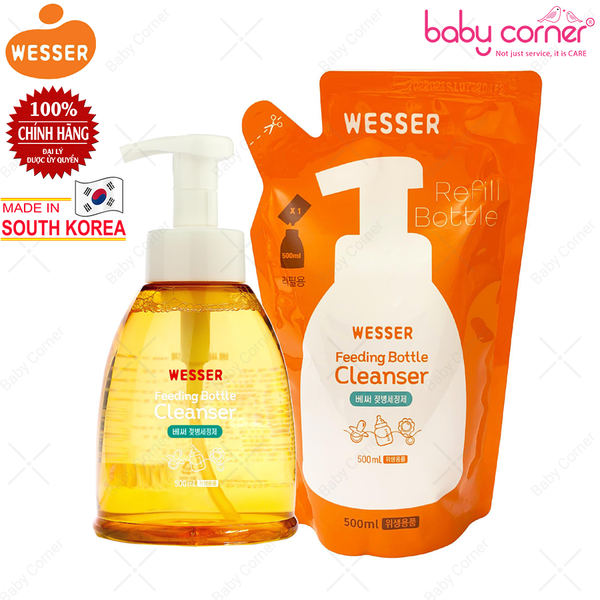  Nước Rửa Bình Sữa và Dụng Cụ Wesser, Túi 500ml 