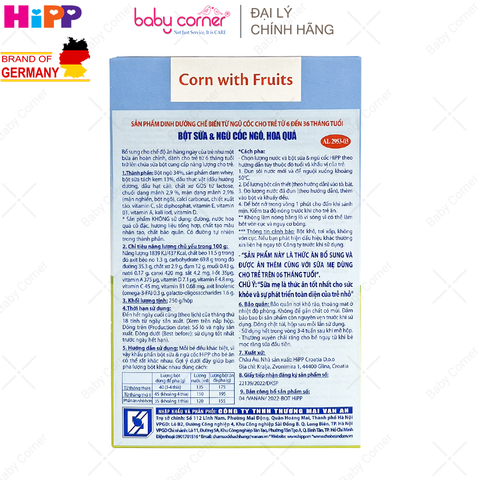  Bột Sữa Ăn Dặm HIPP - Bắp, Sữa, và Hoa Quả (Cho Bé Từ 6 Tháng Tuổi) - 250g 