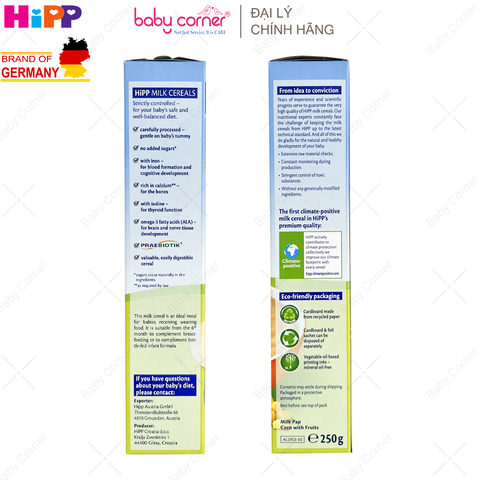  Bột Sữa Ăn Dặm HIPP - Bắp, Sữa, và Hoa Quả (Cho Bé Từ 6 Tháng Tuổi) - 250g 