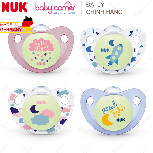  Bộ 2 Ti Giả Silicone Night/Day NUK, Bé 0 - 6 Tháng Tuổi 