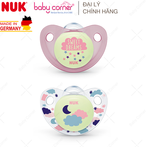  Bộ 2 Ti Giả Silicone Night/Day NUK, Bé 0 - 6 Tháng Tuổi 