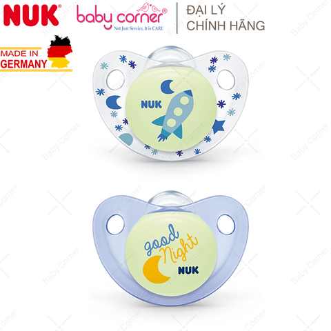 Bộ 2 Ti Giả Silicone Night/Day NUK, Bé 0 - 6 Tháng Tuổi 