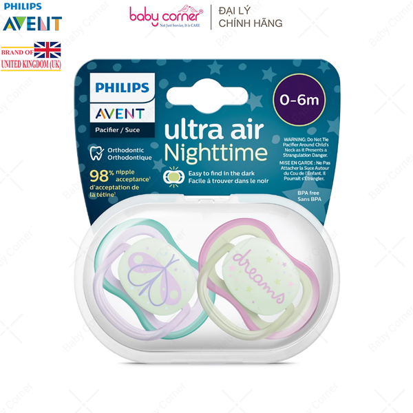  Ti Ngậm Thông Khí Dạ Quang Philips Avent Ultra Air Nighttime, Cho Bé Từ 0-6M 