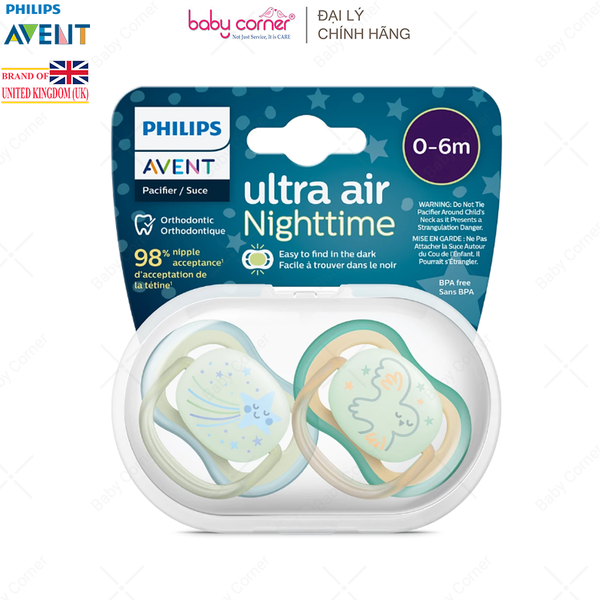  Ti Ngậm Thông Khí Dạ Quang Philips Avent Ultra Air Nighttime, Cho Bé Từ 0-6M 