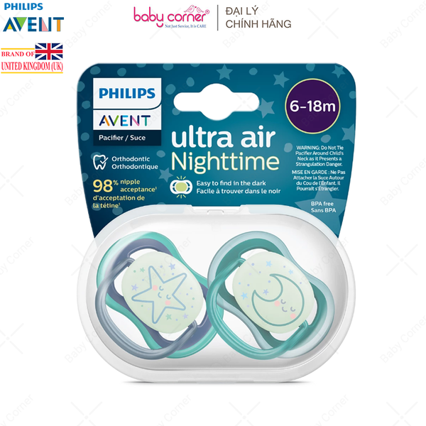 Ti Ngậm Thông Khí Dạ Quang Philips Avent Ultra Air Nighttime, Cho Bé Từ 6-18M 