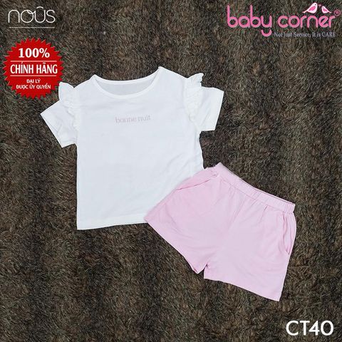  Bộ Quần Áo Cộc NOUS KIDS  Bé Gái, Áo Trắng Quần Hồng 