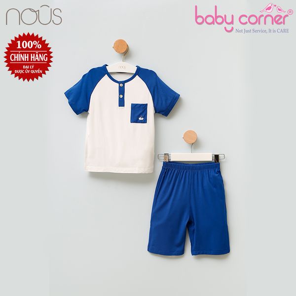 Bộ Quần Áo Cộc NOUS KIDS Cho Bé Trai, Màu Xanh Trắng