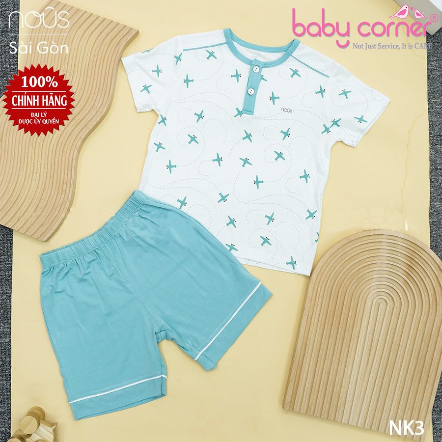  Bộ Quần Áo Cộc NOUS KIDS Trắng Xanh Lơ Hoạ Tiết Máy Bay 