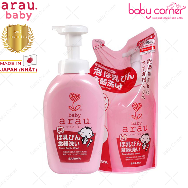  COMBO Nước Rửa Bình Arau Baby Chiếc Xuất Thảo Mộc Tự Nhiên - Chai 500ml và Túi 450ml 