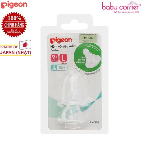  Set 2 Núm Ty Silicone Pigeon Siêu Mềm (Size L), Bé Từ 9 Tháng Tuổi 