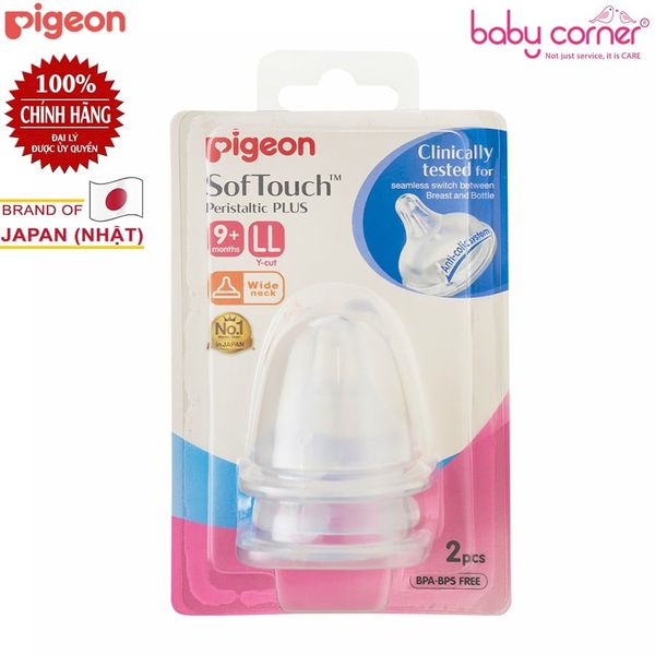  Set 2 Núm Ty Silicone Pigeon Siêu Mềm Plus (Size LL), Bé Từ 9 Tháng Tuổi 