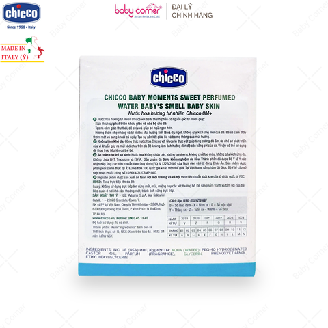  Nước Hoa Hương Tự Nhiên Chicco Baby Moments Sweet Perfumed Water, Bé Từ 0 Tháng, 100ml 