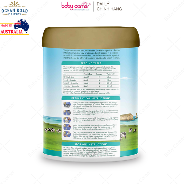  Sữa Bột Ocean Road Dairies Premium Organic A2 Số 1, Cho Bé Từ 0-6 Tháng, 900G 