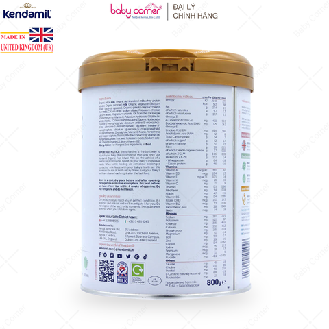  Sữa Bột KENDAMIL Organic Số 1, Bé Từ 0-6 Tháng, 800G 