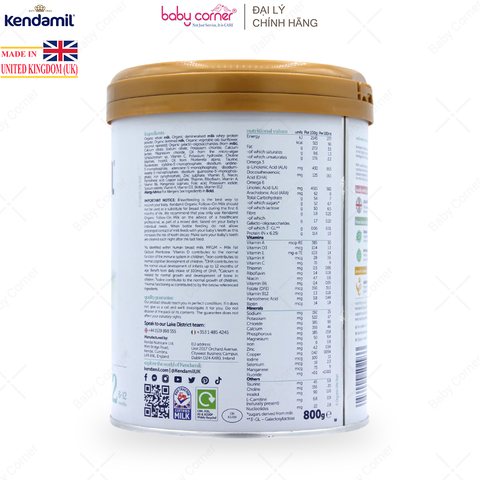  Sữa Bột KENDAMIL Organic Số 2, Bé Từ 6-12 Tháng, 800G 