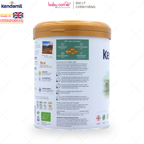  Sữa Bột KENDAMIL Organic Số 3, Bé Từ 12-36 Tháng, 800G 