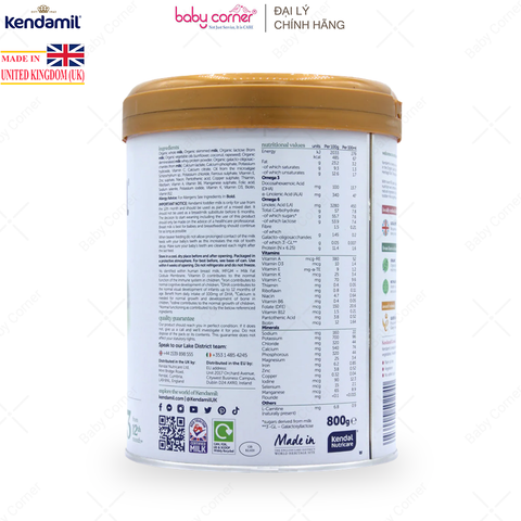  Sữa Bột KENDAMIL Organic Số 3, Bé Từ 12-36 Tháng, 800G 