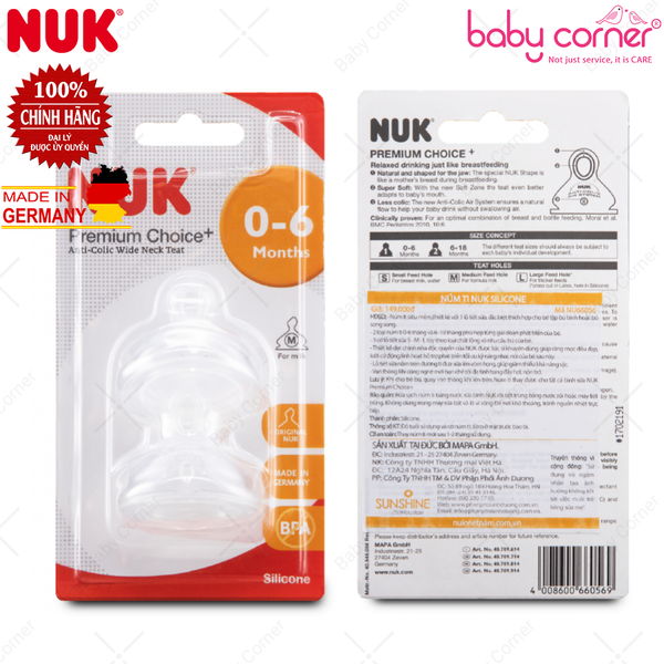  Bộ 2 Núm Ti NUK PREMIUM CHOICE Silicone S1 - S (Bé 0 - 6 tháng) 