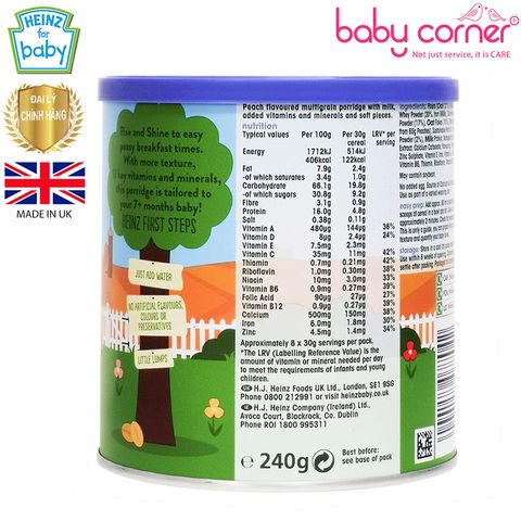  Bột Ăn Dặm (Cháo) HEINZ vị Đào Tây, 240g, Từ 7 tháng Tuổi 