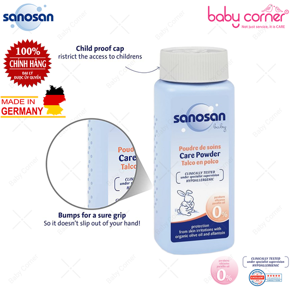  Phấn Rôm SANOSAN Baby Chiết Xuất Bơ và Olive Hữu Cơ, 100g 