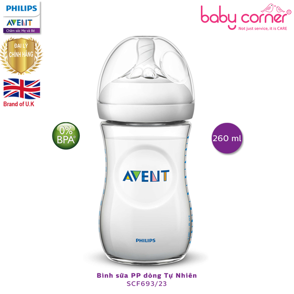 Bình sữa Philips Avent Nhựa PP, Thiết Kế Tự Nhiên, 260ml