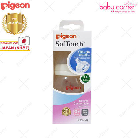  Bình Sữa Pigeon PP Plus Cổ Rộng, 160ml 