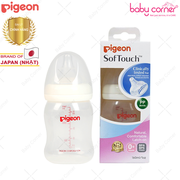  Bình Sữa Pigeon PP Plus Cổ Rộng, 160ml 