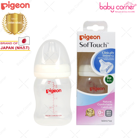  Bình Sữa Pigeon PP Plus Cổ Rộng, 160ml 