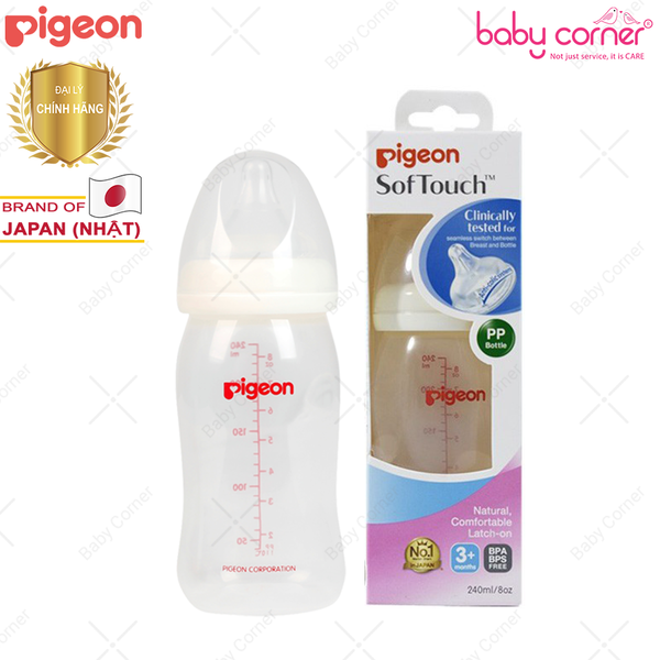 Bình Sữa Pigeon PP Plus Cổ Rộng, 240ml 
