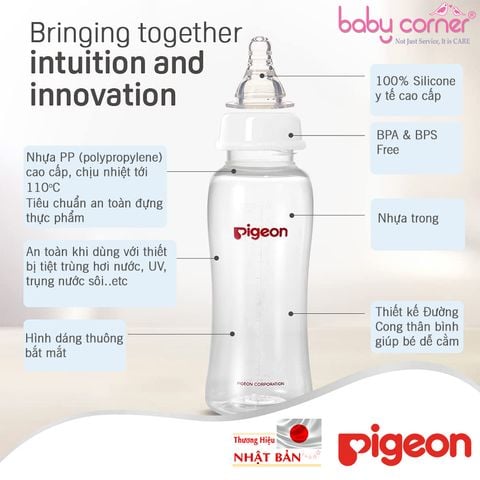  Bình Sữa Pigeon PP Streamline Cổ Hẹp, 250ml 